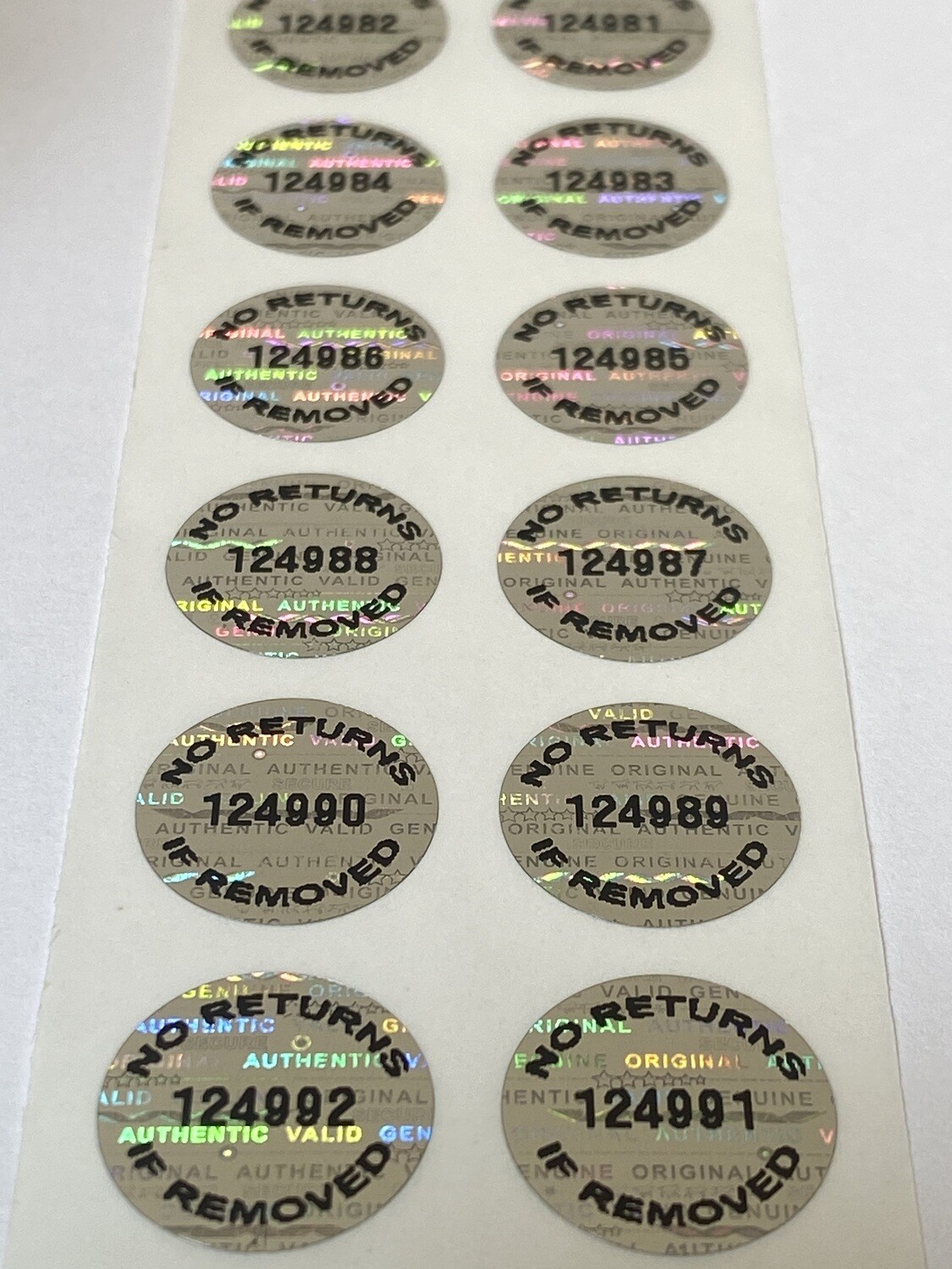 .625 Inch Round Bright Silver Tamper Evident Hologram Label - No Returns if Removed