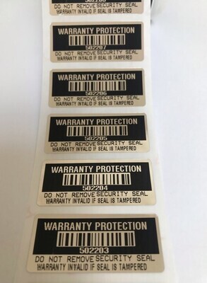 [QTY 150] 1.75 X .75 inch Tamper Evident Warranty Protection Black Label