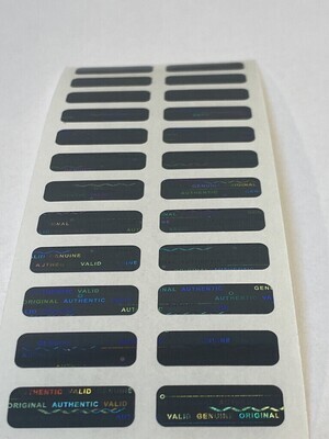 [QTY 100] .75 X .25 Inch Black Tinted Tamper Evident Hologram Labels