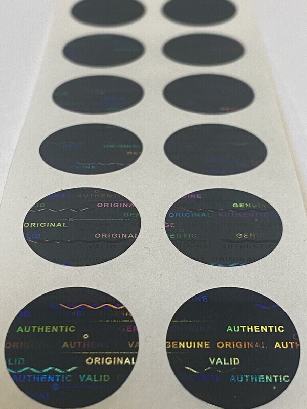 [QTY 100] .625 Inch Round Black Tinted Tamper Evident Hologram Labels
