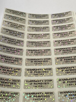 [QTY 100] 1 X .375 inch bright silver tamper evident hologram label Warranty Void if Removed w/ serial numbering