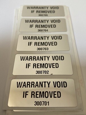 [QTY 100] 1.75 X .75 inch chrome tamper evident Warranty Void If Removed w/ serial numbering
