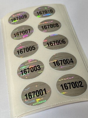 [QTY 250] .625 Inch Round Bright Silver Tamper Evident Hologram Label - serial numbered