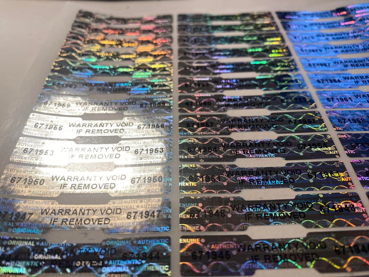 125 Warranty Void If Removed w/ serial numbering 2 inch tamper evident hologram
