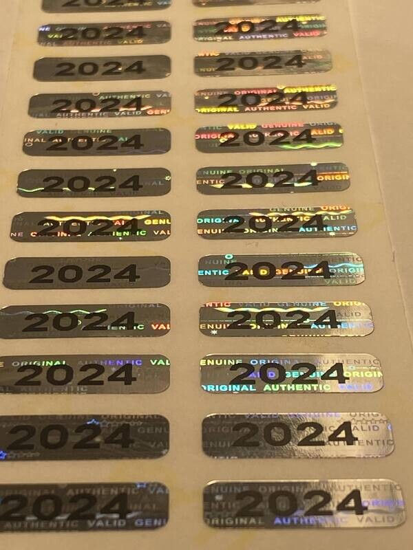 2024 .75 X .25 inch Bright Silver Tamper Evident Hologram Label