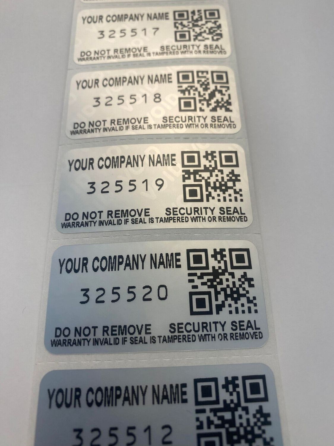 2 X 1 Inch Matte Silver Tamper Evident Custom Printed Label w/QR Code