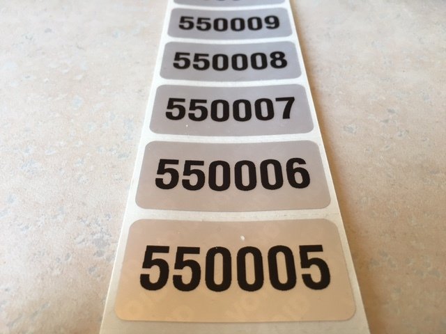 2 X 1 inch Numbered Matte Silver Tamper Evident Label