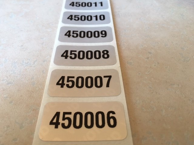 3 X 1 inch Numbered Matte Silver Tamper Evident Label