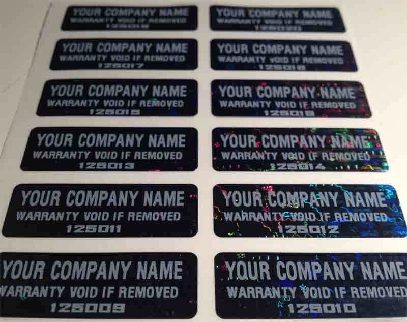 1.5 X .50 inch Black Tinted Tamper Evident Custom Printed Hologram Label