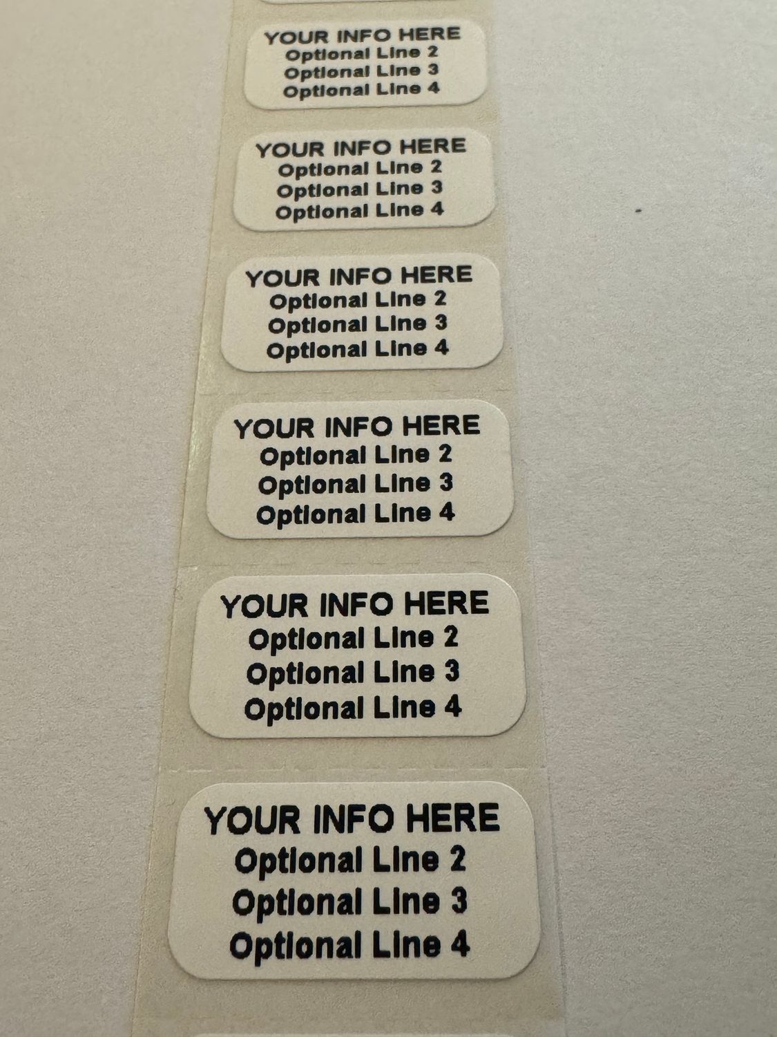 1 X .50 INCH CUSTOM PRINTED WHITE LABEL