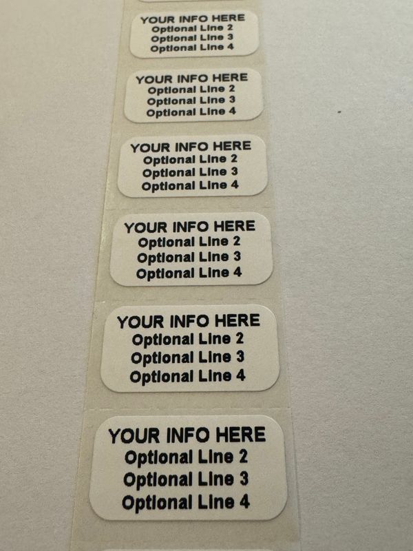 1 X .50 INCH CUSTOM PRINTED WHITE LABEL