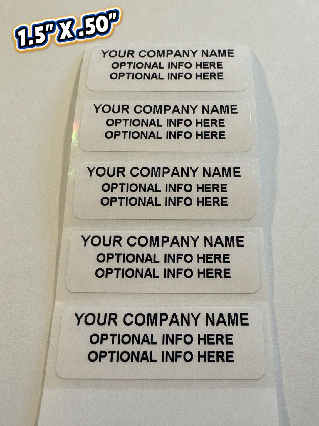 1.5 X .50 Inch Custom Printed White Label