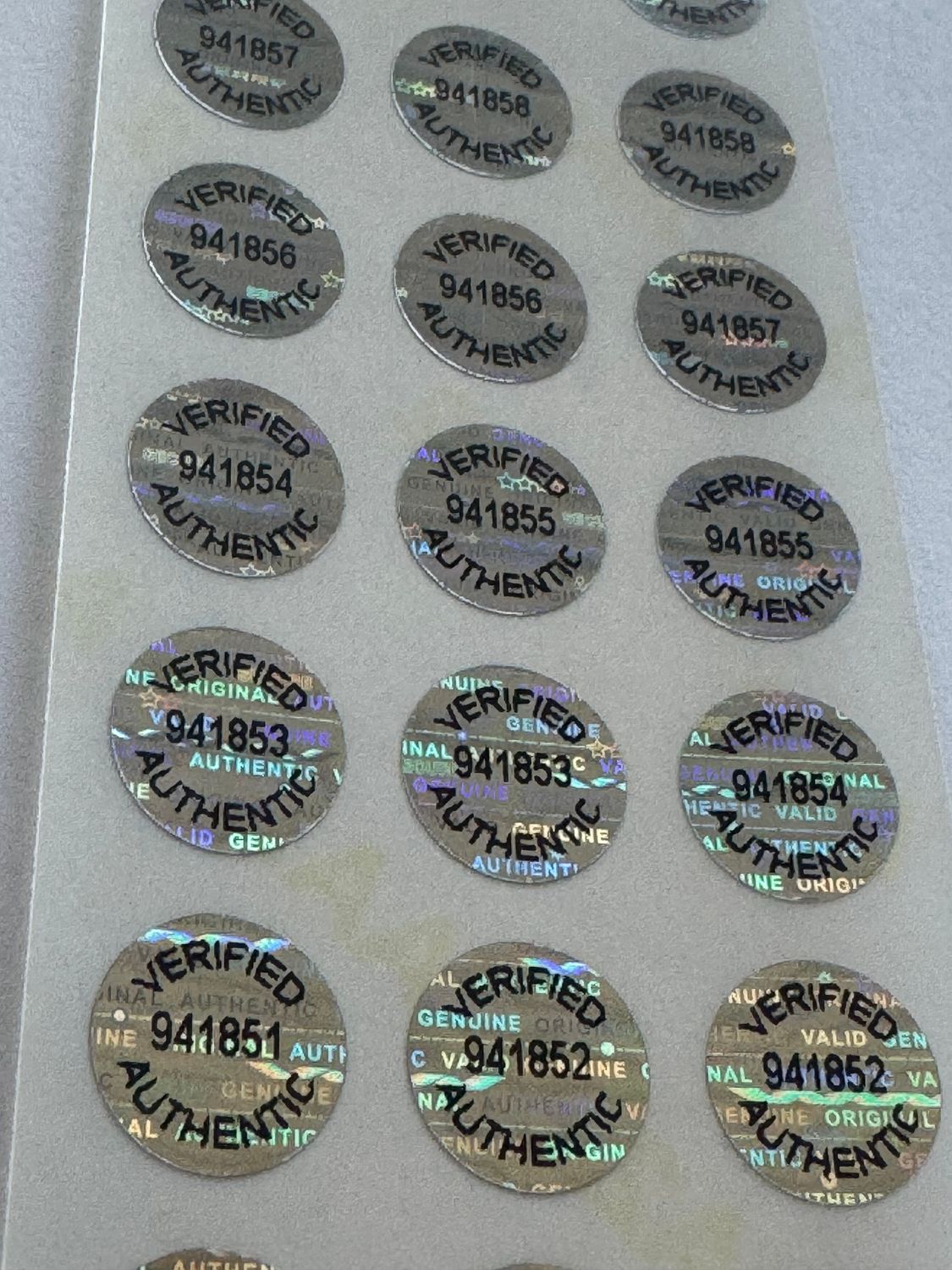 .50 Inch Round Verified Authentic Match Set Numbered Bright Silver Hologram