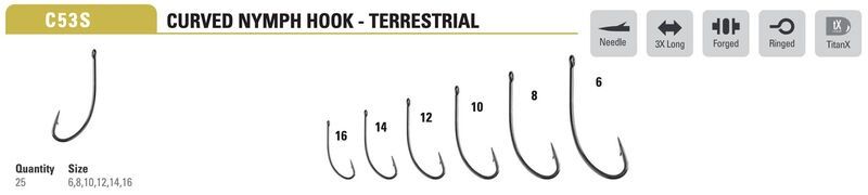 Mustad Terrestrial Nymph Hook C53SAP, Size: 6