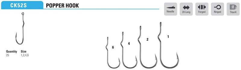 Mustad Kinked Popper Hook CK52SAP, Size: 1
