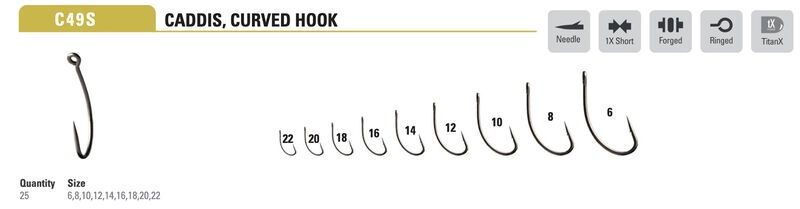 Mustad Curved Caddis Hook C49SAP, Size: 6