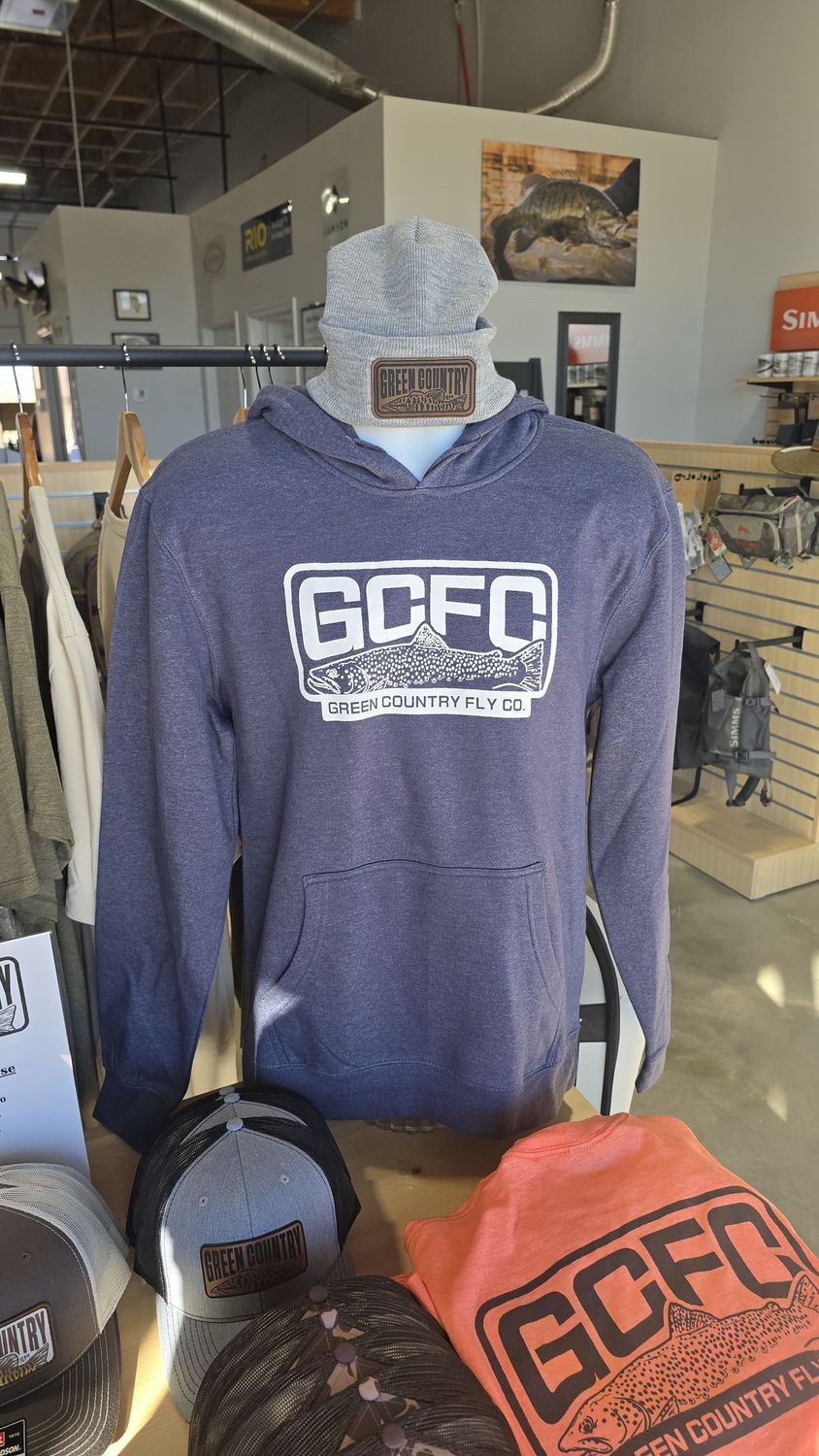 GCFC Hoodie, Colour: Heathered Navy, Size: Small, Style: GCFC Brown Trout