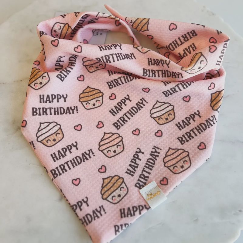 Happy Birthday Pink Cupcake Wrinkle Resistant Bandana