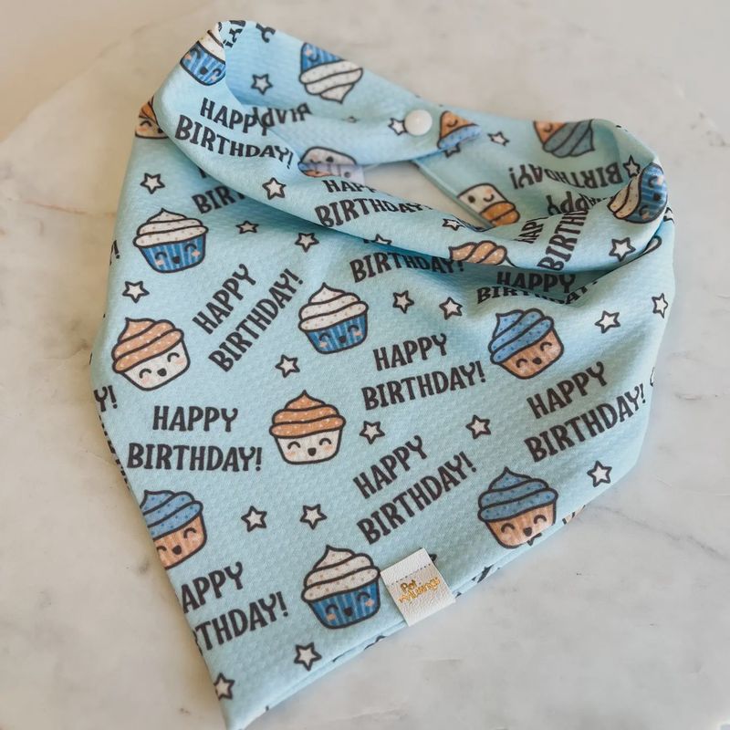 Happy Birthday Blue Cupcake Wrinkle Resistant Bandana