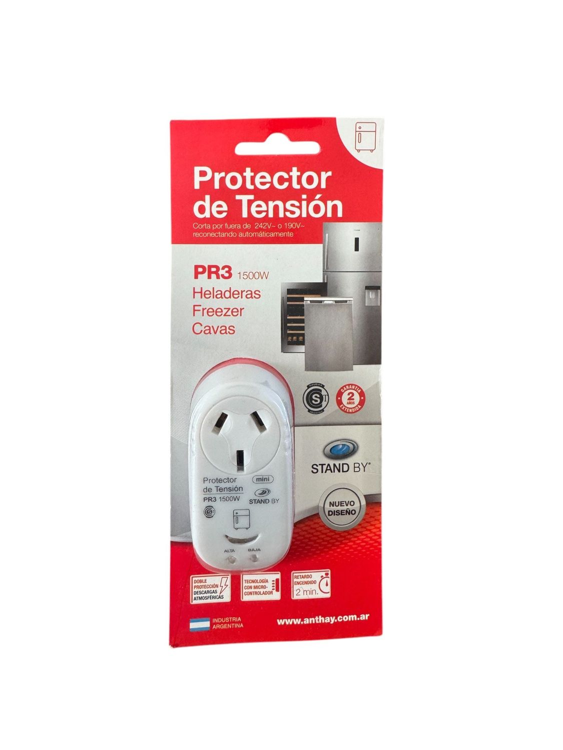PROTECTOR DE TENSIÓN ENCHUFABLE PARA HELADERA, FREEZER O CAVAS