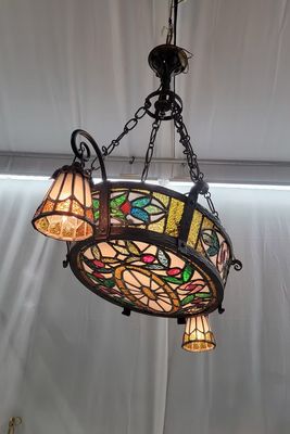 Wrought Iron and Stained Glass Gothic Style Light Fixture