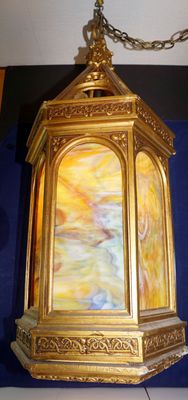 Church Pendant Light Fixture with Slag Glass