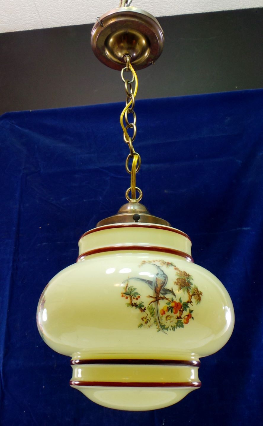 Pendant Light Fixture with Revival-Style Shade Two Peacocks on the