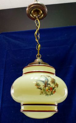 Pendant Light Fixture with Revival-Style Shade Two Peacocks on the