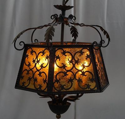 Wrought Iron Pendant Light Fixture With Mica Panels 63996