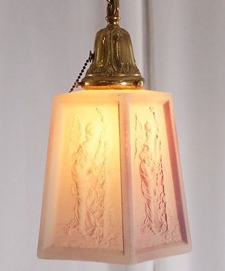 Vintage Art Nouveau Pendant Light Fixture with Nymph