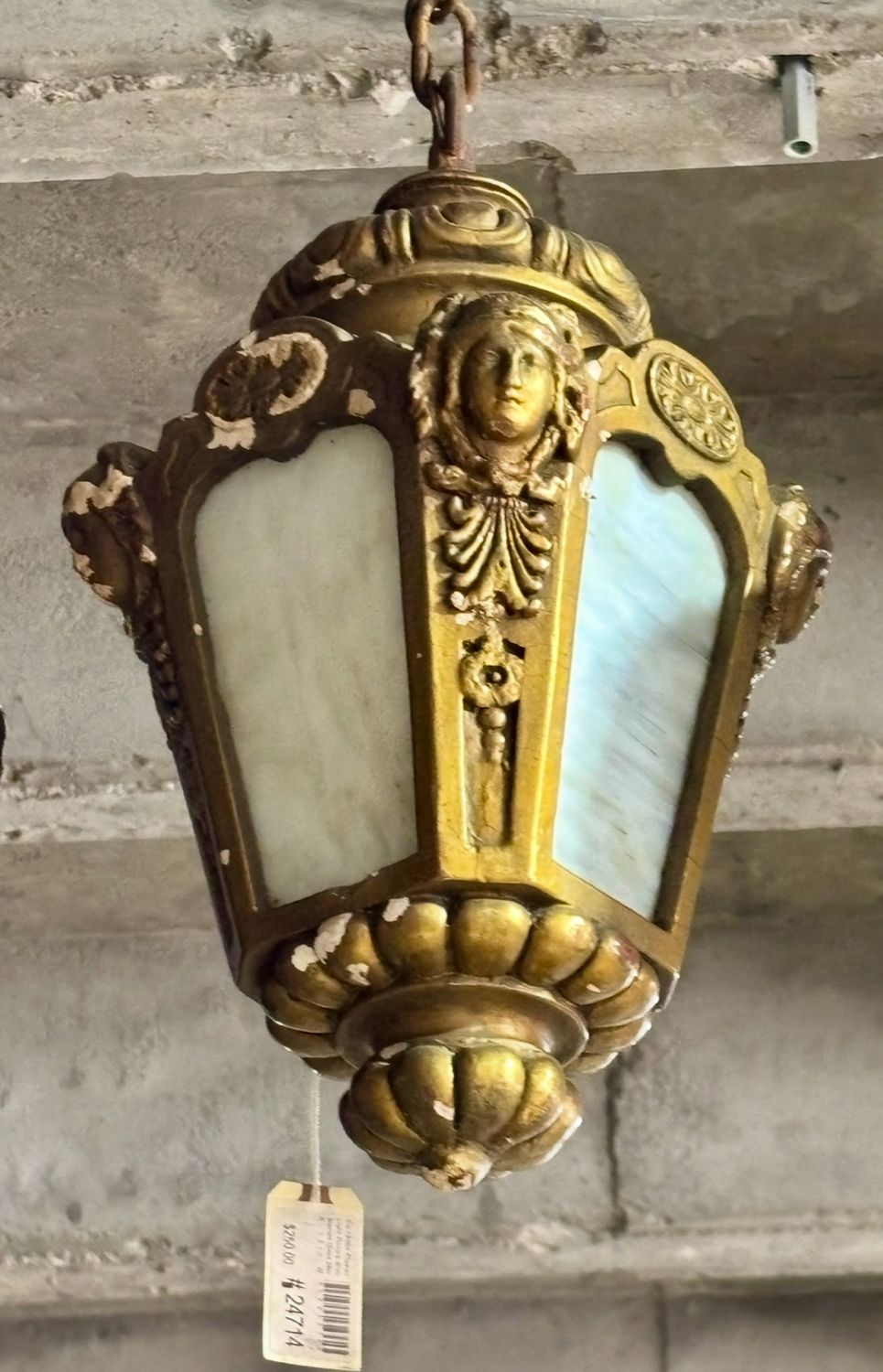 Plaster Light Fixture With Slag Glass Ca 1900s