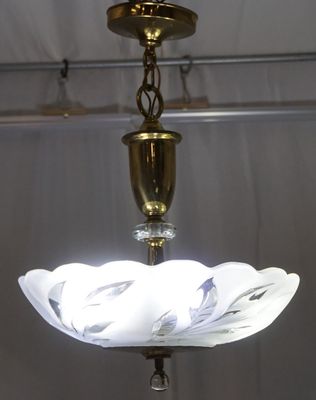 1930-40s Art Deco Bowl Light Fixture with Brass Accents