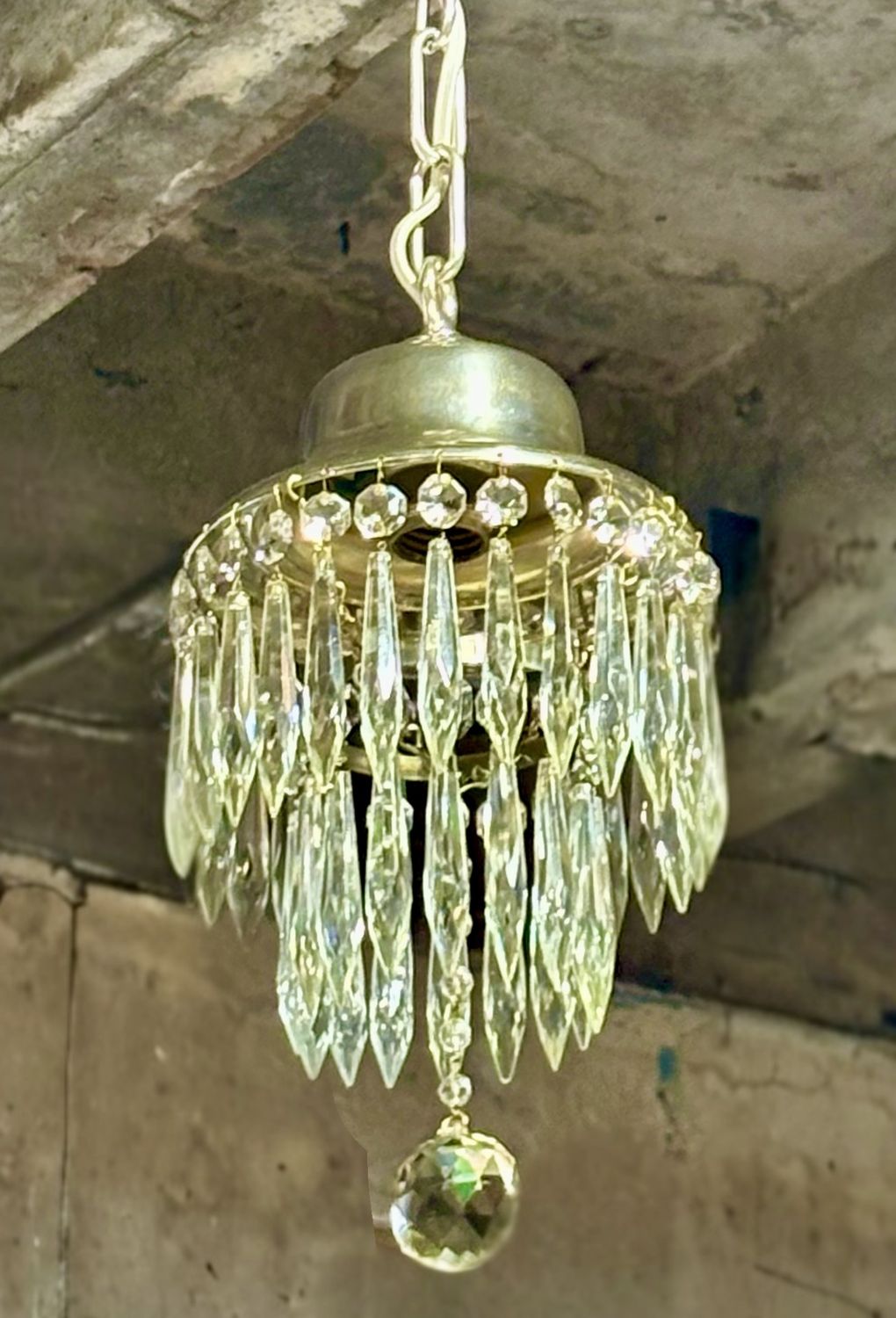 1940s Silver Plated Crystal Chandelier