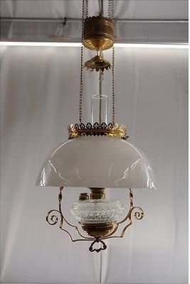 Victorian Hanging Oil Lamp with Milk Glass Shade