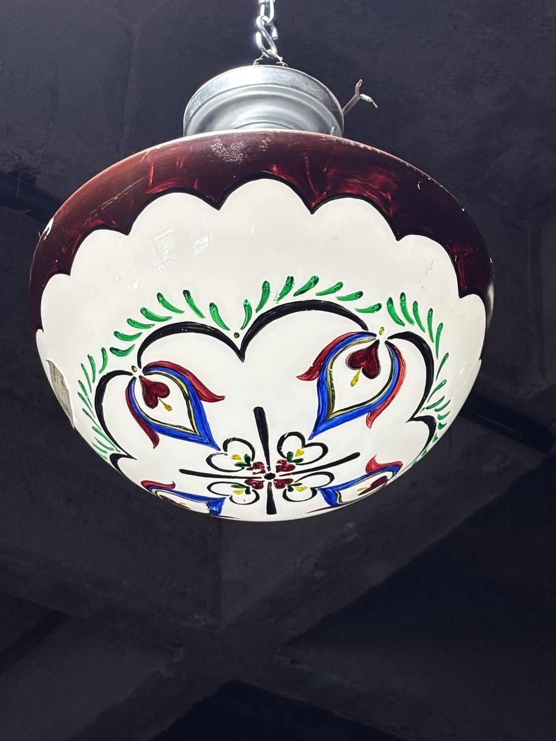 Schoolhouse Flush Mount Light Fixture With Hand Painted Globe