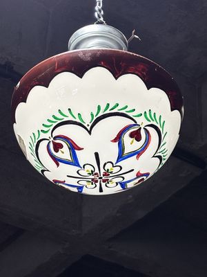 Schoolhouse Flush Mount Light Fixture With Hand Painted Globe
