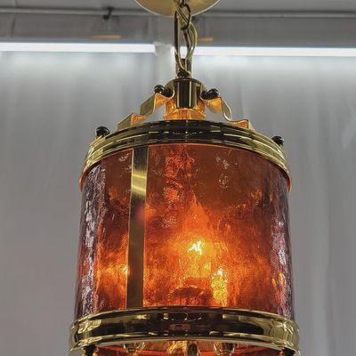 Brass Light Fixture with Amber Cylindrical Shade