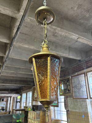 Brass Light Fixture with Amber Glass