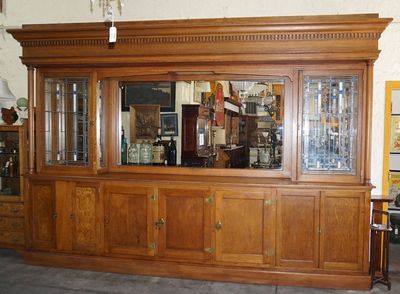 Back Bar Ca 1920s Arts and Crafts with Stained Glass Doors