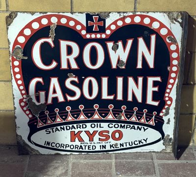 Vintage Double Sided Porcelain Crown Gasoline Standard Oil Sign