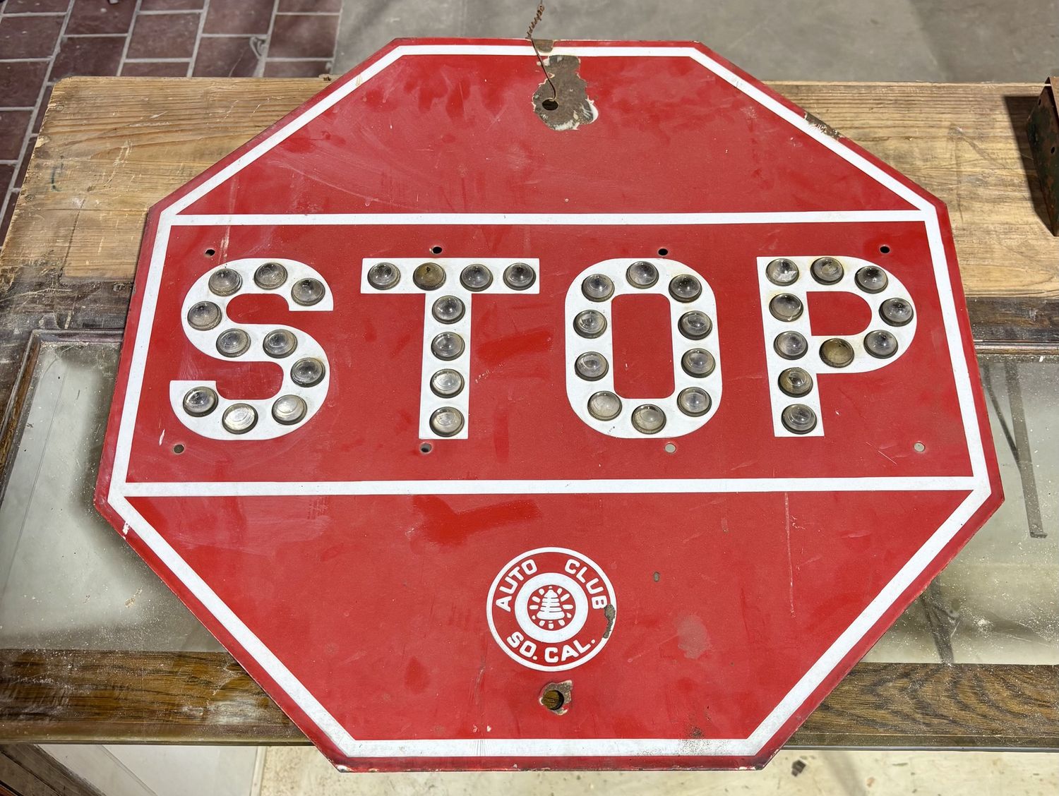 1930&#39;s Porcelain Southern California Porcelain Auto Club Reflective Stop Sign 24&quot; x 24&quot;