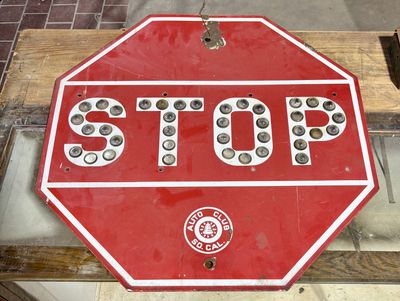 1930&#39;s Porcelain Southern California Porcelain Auto Club Reflective Stop Sign 24&quot; x 24&quot;