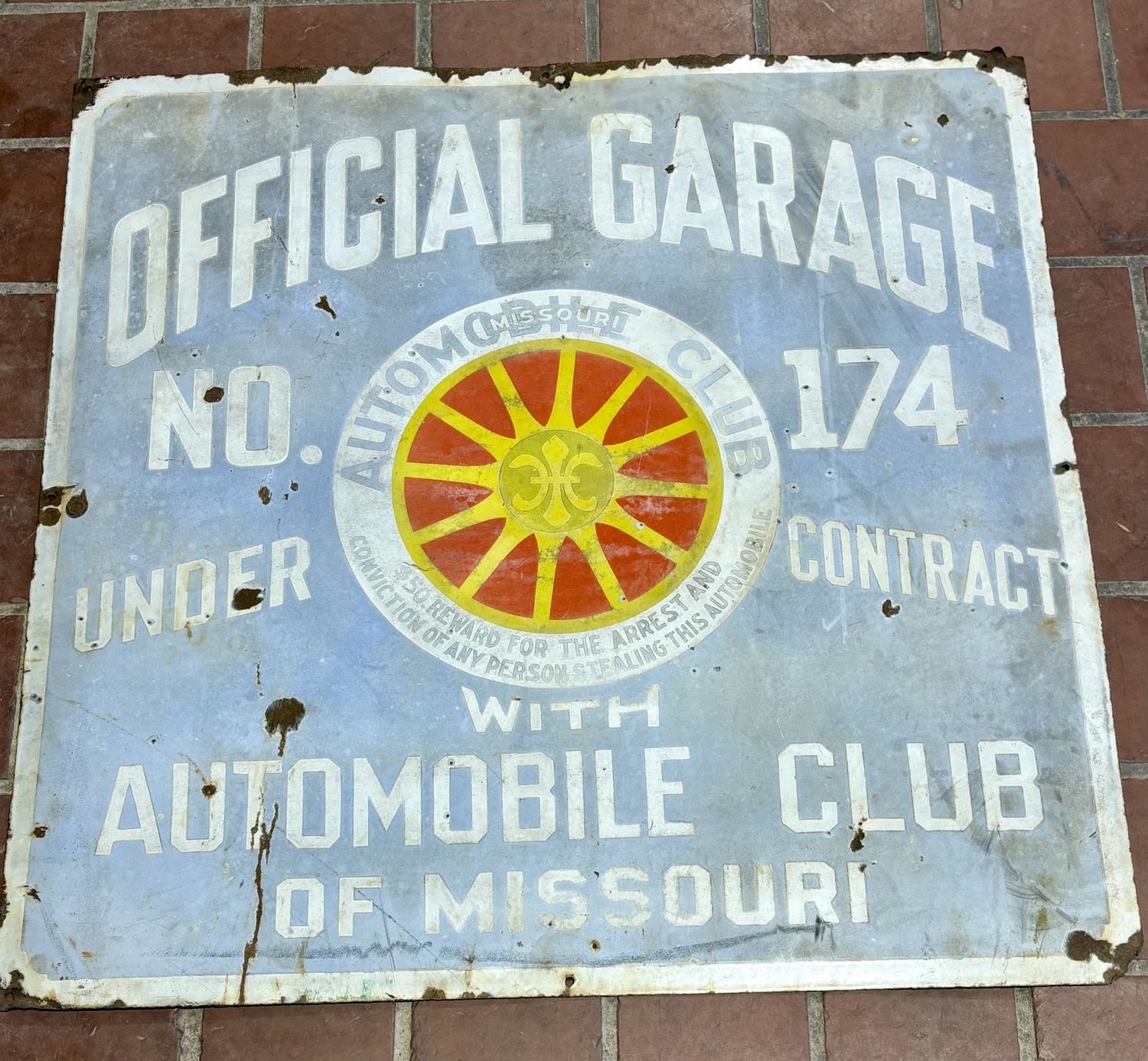 Vintage Automotive Club of Missouri Porcelain Sign 36&quot; x 36&quot;