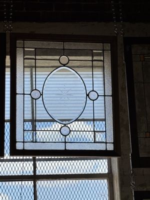 Stained Glass Window Light Pink, Beveled and Starburst 28 1/2&quot; x 32 3/4&quot;