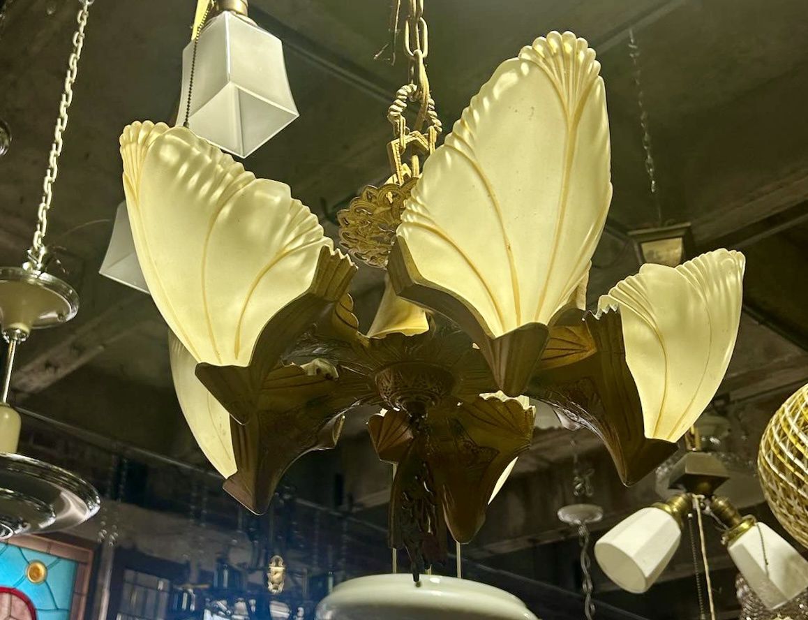 Art Deco Batwing Slip Shade Chandelier - 5 Lights 21&quot; x 18&quot;
