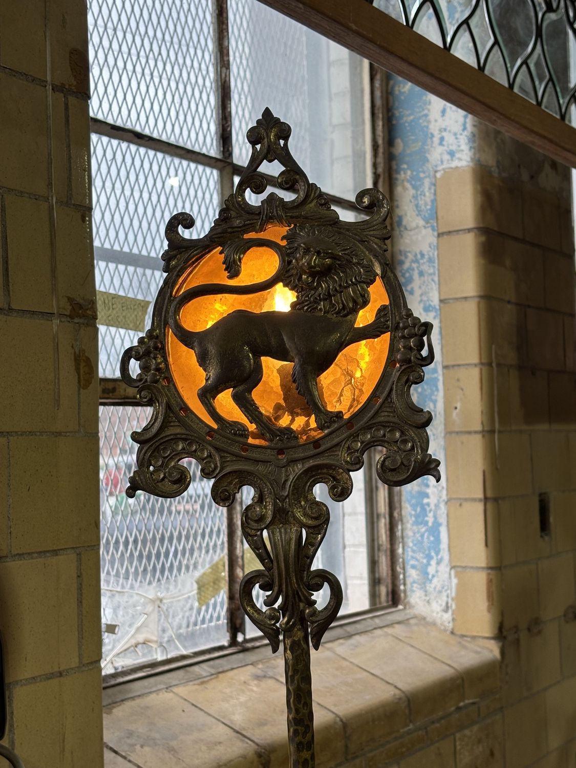Vintage Brass Lion  Floor Lamp 68&quot; x 11&quot; x 4&quot;
