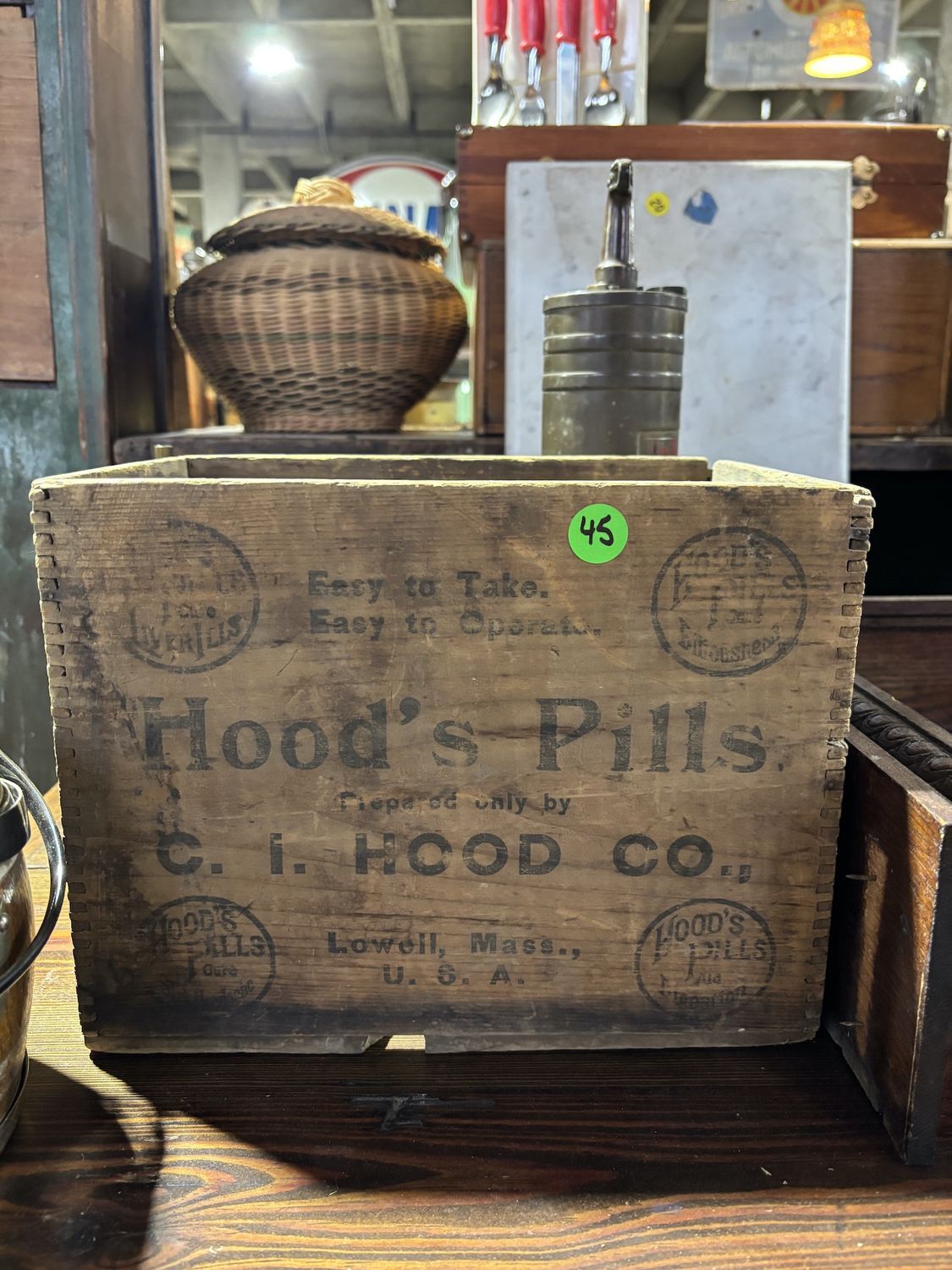 Vintage Hood's Pills Wooden Crate 11" x 7.5" x 8"