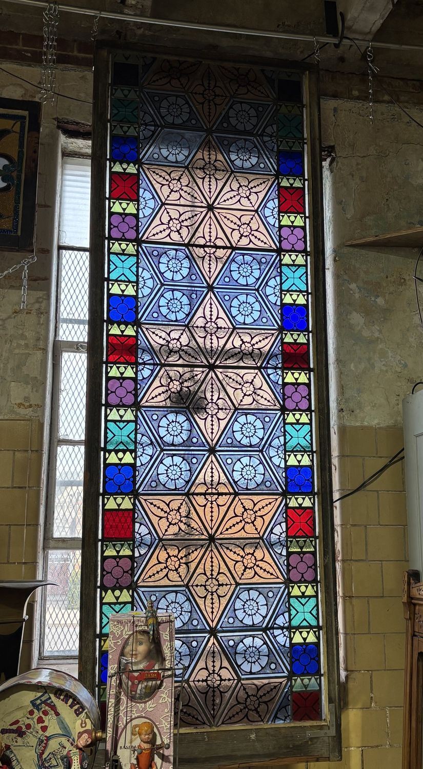 Colorful Stained Glass with Six Pointed Stars  34.5&quot; x 8&#39;6&quot;
