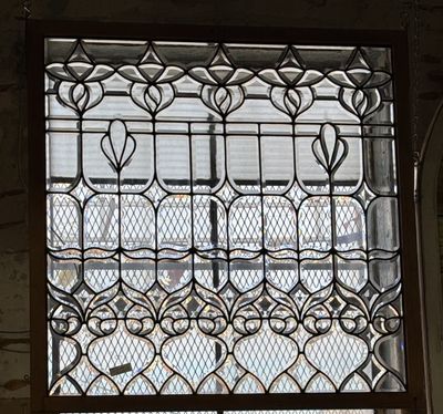 Vintage Lead Glass Window 47&quot; x 48.25&quot;