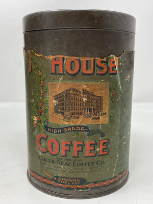 1920s Maxwell House Coffee Tin with Paper Label by Cheek-Neal Coffee Company 6&quot; x 4.25&quot;